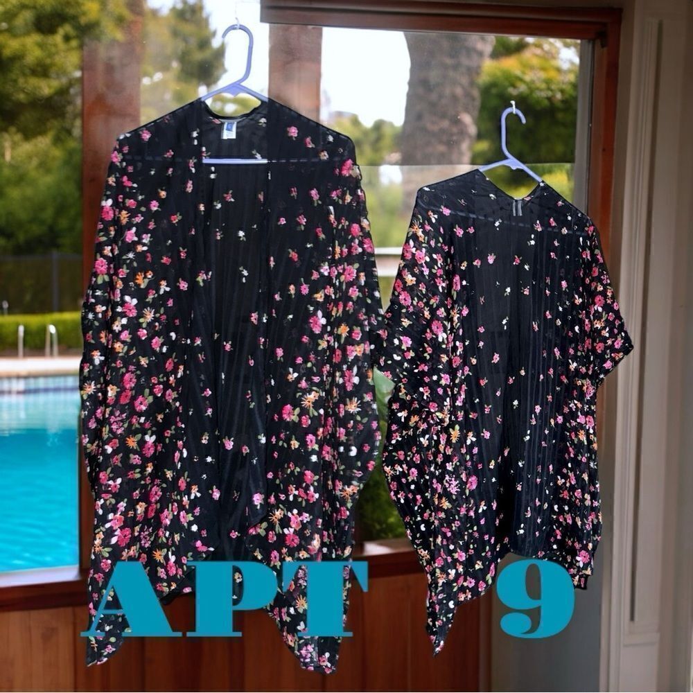 APT 9 l Kimono l Sheer Black w/ Floral Print l XXL l EUC